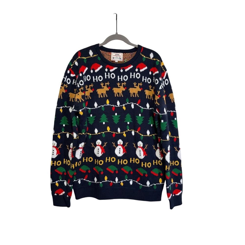 Daisys Boutique Xmas Sweater Womens L Navy Ugly Holiday Reindeer Snowman Holiday